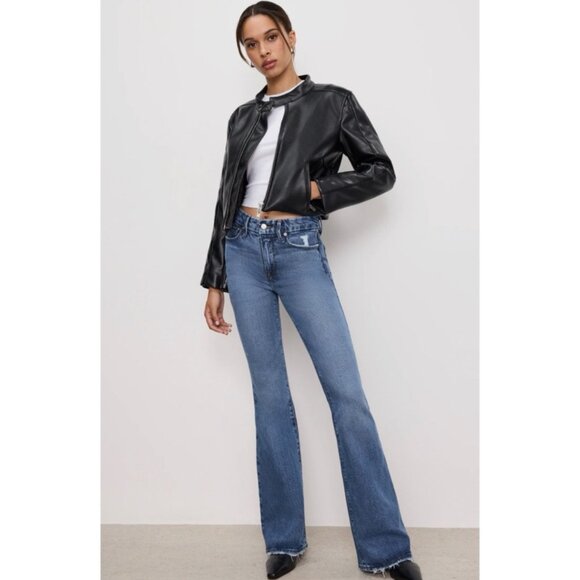 NWT GOOD AMERICAN Good Legs Flare Deep V Yoke Jeans INDIGO513 | Size 15 Plus - Picture 2 of 13